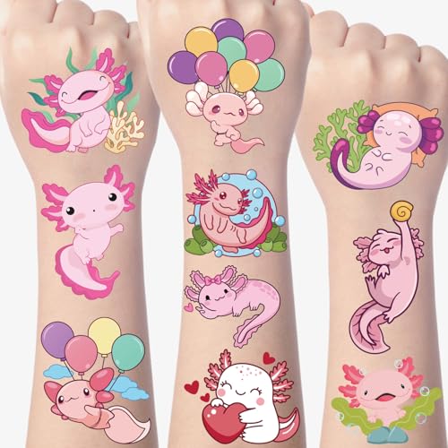 Gameza Axolotl Temporary Tattoos Stickers - 200+ Axolotl Birthday Decorations Favors Temporary Tattoos Bulk Gifts Party Favors Supplies Rewards Gifts