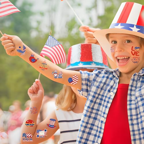 4th of July Temporary Tattoos for Kids - 180pc Patriotic Set