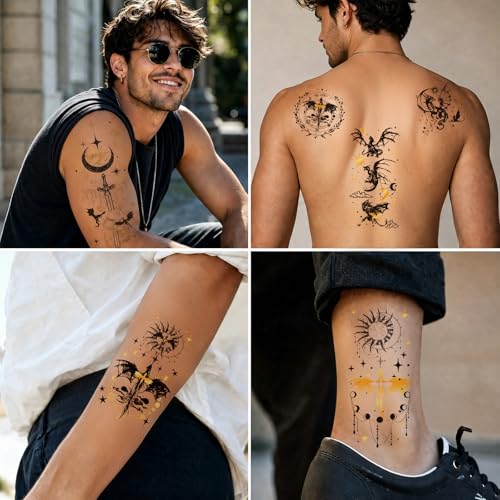 Black Dragon Temporary Tattoos, 28 Pack Gothic Fantasy Stickers