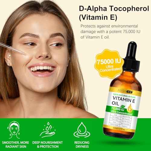 2 Pack Vitamin E Oil, 75,000 IU Organic Pure Vitamin E Oil for Tightening Plump Skin, Reduce Fine Lines & Scars, Moisturizing Skin, Face & Full Body