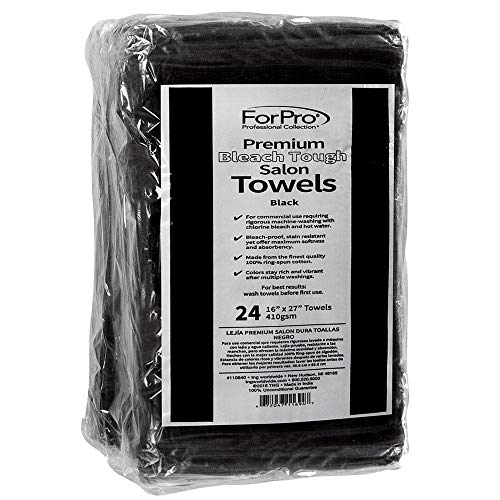 ForPro Premium Black Bleach-Resistant Salon Towels Pack of 24, 16x27 Inches