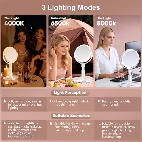 10X Magnifying Makeup Mirror with Lights, Rechargeable LED