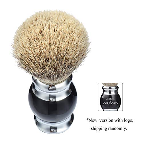 JEQUIL&CORENVEO 100% Silvertip Badger Hair Shaving Brush, Handmade Shaving Brush with Fine Resin Handle and Stainless Steel Base (Black)
