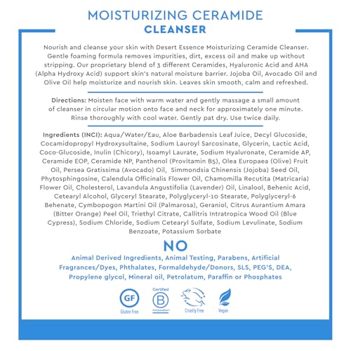 Desert Essence Moisturizing Ceramide Facial Cleanser 7.1 fl oz - Vegan, Gluten-Free. Cruelty-Free - Supports Skin's Natural Moisture Barrier - Moisturize and Nourish