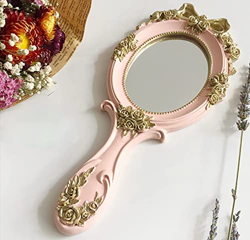 Vintage Princess Hand Mirror with Embossed Rose Handle