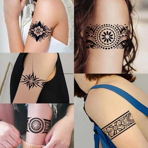 GLARYYEARS Arm Band Temporary Tattoo - 18 Pack Super Long size, Realistic & Boho Polynesian Maori Style Fake Tattoos, ArmBand Tattoos for Wrist, Ankle Circle, Floral, Tribal and Totem