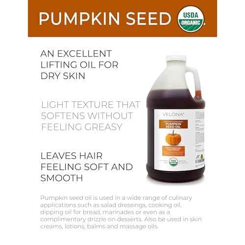 velona Pumpkin Seed Oil USDA Certified Organic - 1 Gallon / 128 Fl Oz | 100% Pure and Natural Carrier Oil | Unrefined, Cold Pressed | Cooking, Face, Hair, Body & Skin Care | Use Today - Enjoy Result