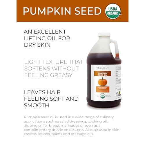 velona Pumpkin Seed Oil USDA Certified Organic - 64 Fl Oz | 100% Pure and Natural Carrier Oil | Unrefined, Cold Pressed | Cooking, Face, Hair, Body & Skin Care | Use Today - Enjoy Result