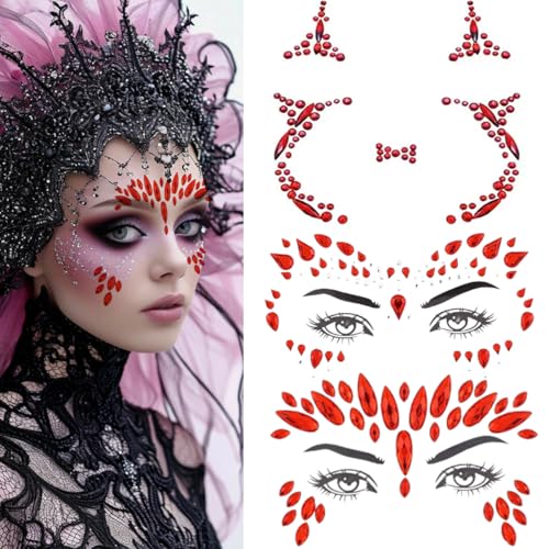 Red Face Gems Adhesive Tattoo Stickers – 3 Sheets