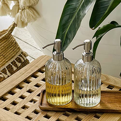 JASAI Glass Soap Dispenser 18oz Set of 2 - Stainless Steel Pump