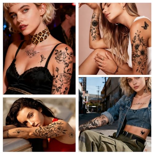 92-Sheet Flower Temporary Tattoos for Women - Waterproof Floral