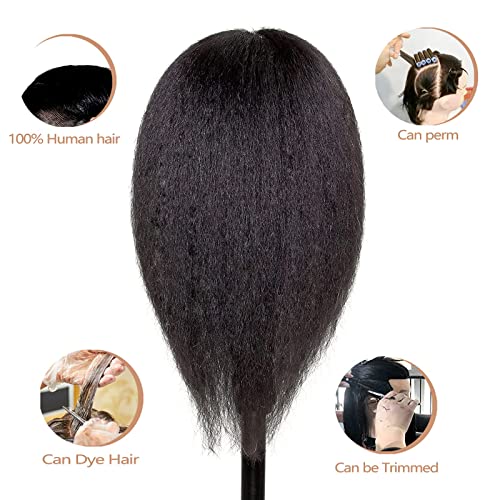 16" Real Human Hair Mannequin Head with Tripod Stand