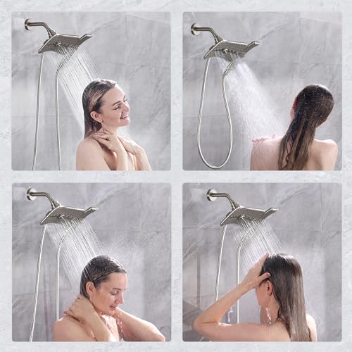 BRIGHT SHOWERS Brushed Nickel Shower Combo - Fixed and Handheld Heads With Grey Faceplates