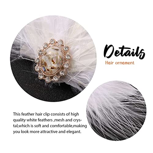 GENBREE 1920s Flapper Headband White Feather Hair Clip Rhinestone Headpiece Prom Party Hair Accessories for Women and Girls