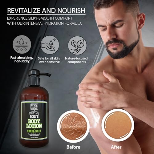 Dead Sea Collection Amberwood Men's Body Lotion - Maximum Hydration Nourishing Moisturizing Lotion for Men - 16.9 Fl Oz Bottle