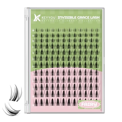 KEYYOU Fairy Lash Clusters 144Pcs D Curl Manga Lash Extension Eyelash Extension Wispy Natural Invisible Band Lash with Waterproof DIY Lash Extension at Home(Fairy-D-8-18MIX)