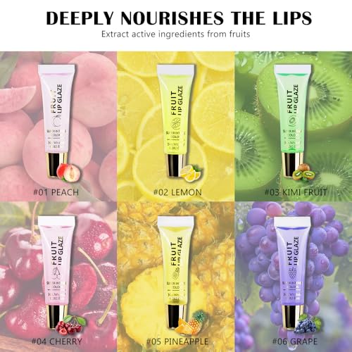 6 Pcs Summer Ultra-Hydrating Lip Gloss Set with Vitamin Oils | Fruit Flavored, High-Shine, Non-Sticky Lip Balm for Smooth, Hydrating & Nourished Lips, Birthday Christmas Gifts, Vegan & Cruelty-Free