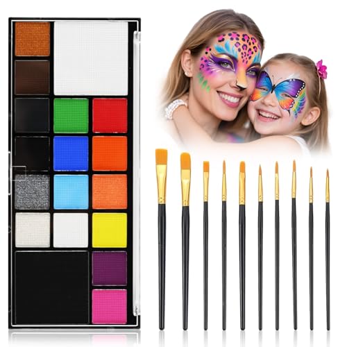 Face Paint Kit 18 Colors with 10 Brushes - Washable