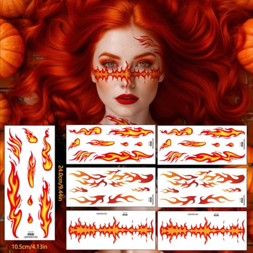 6 Sheets Flame Temporary Tattoo Stickers Waterproof