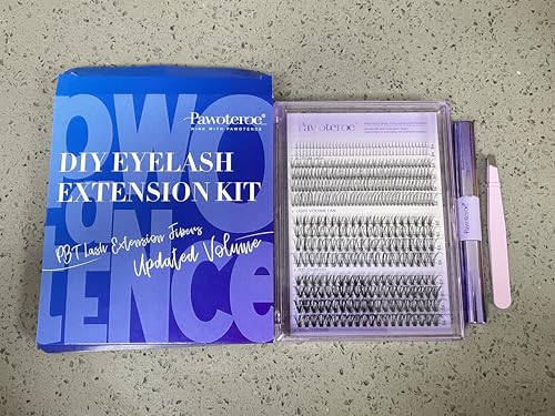 Pawotence Brown Lash Extension Kit Lash Clusters Wispy Invisible Band 10-12mm Individual Lashes Natural Brown Clusters Eyelash Extension Kit with Lash Bond and Seal, Lash Applicator for Self Use