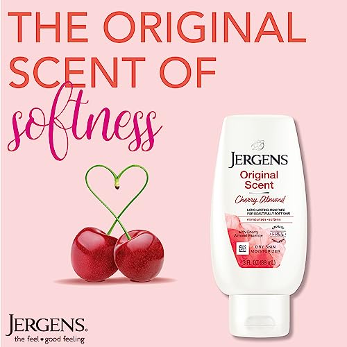 Jergens Original Scent Dry Skin Body Lotion, Hand and Body Moisturizer, Cherry Almond Essence, Dermatologist Tested, 2 Oz, Pack of 20