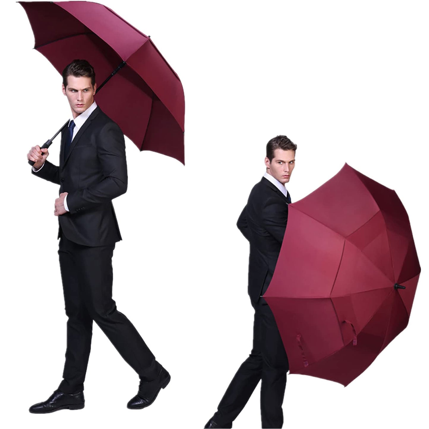 G4Free 54 Inch Automatic Open Golf Umbrella Windproof Extra Large Oversize Double Canopy Vented Windproof Waterproof Stick Umbrellas for Men (Wine Red)