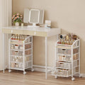HapiRm White Rolling Makeup Cart Organizer with 5 Sections & Mesh Drawers
