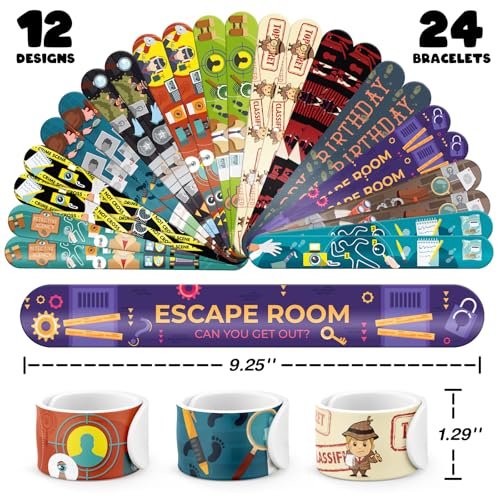 96 PCS Detective Party Favors Set ? 72 Pre-Cut Temporary Tattoos & 24 Slap Bracelets for Kids and Adults, Mystery Birthday Decorations, Escape Room Prizes & Spy-Themed Classroom Rewards