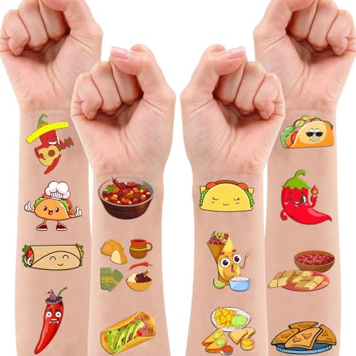 100 PCS Mexico Food Fiesta Temporary Tattoos | Party Favors