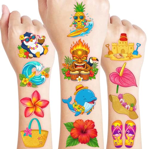 96 PCS Hawaiian Luau Temporary Tattoos for Kids