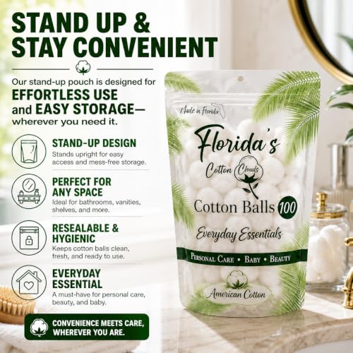 Pure USA Cotton Balls (100 Count) - Soft & Absorbent for Beauty & First Aid