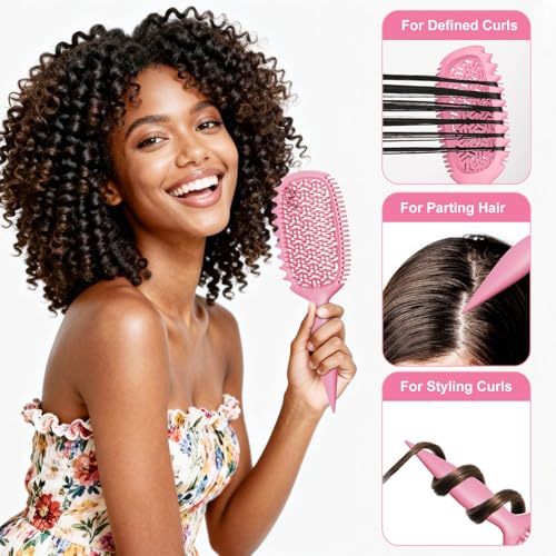 Curl Defining Brush for Thick Coily Hair - Dual-Sided TPEE Detangler