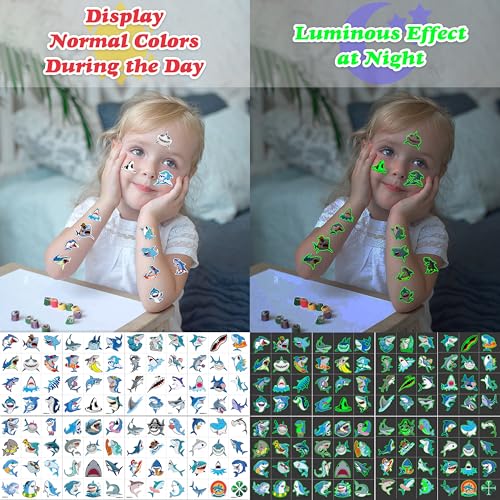 96 Pcs Glow In The Dark Shark Temporary Tattoos