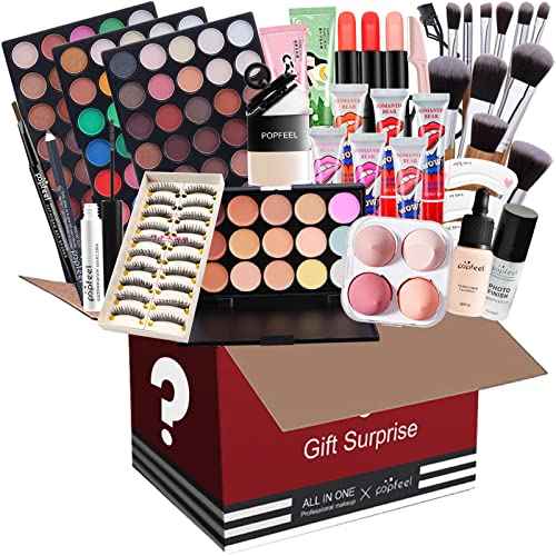 PhantomSky All in One Makeup Set Holiday Box, Essential Starter Bundle Include Eyeshadow Concealer Lipstick Lip Gloss Eyeliner Eyebrow Pencil Lip Balm Face Powder, Full Makeup Kit for Women Girls