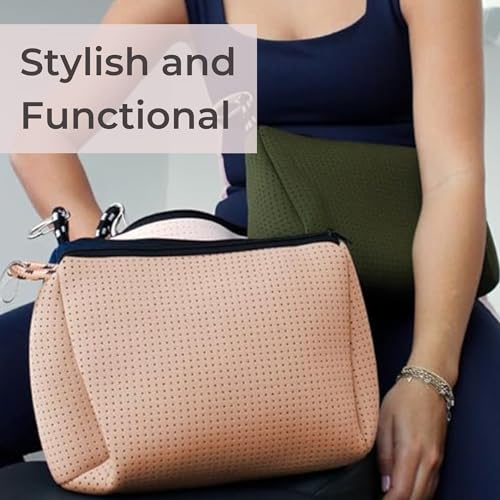 Large Waterproof Neoprene Makeup Bag with Zipper - Tan