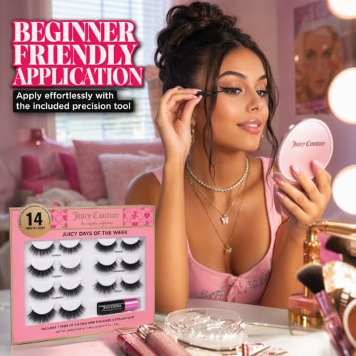 Juicy Couture Faux Mink Eyelashes 14 Pack with Glue & Tool