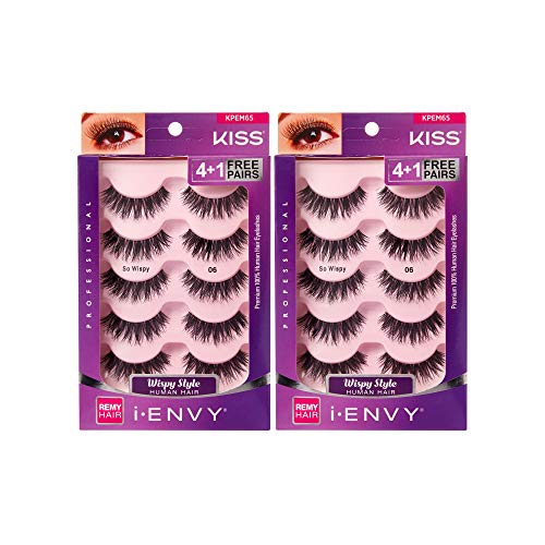 i?ENVY by KISS So Wispy Eyelashes 5 Pair Multi Pack (KPEM65) (2 Pack) Natural Wispy Style Made with Natural Hair