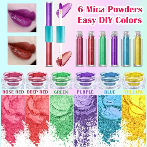 DIY Lip Gloss Making Kit - Make Your Own Lip Glosses Moisturizing DIY Lip Glaze Handmade Glittery Set for Teens Girls Women Makeup Lover Beginner Christmas Birthday Gift