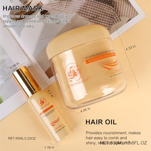 Aomimegel Collagen & Argan Oil Hair Mask Set for Damaged Hair, 16.9 fl oz + 2 fl oz