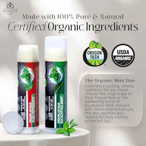 Organic Lip Balm Variety 4 Pack | Peppermint & Eucalyptus Mint Chapstick Set | Moisturizing for Dry Lips | For Men and Women