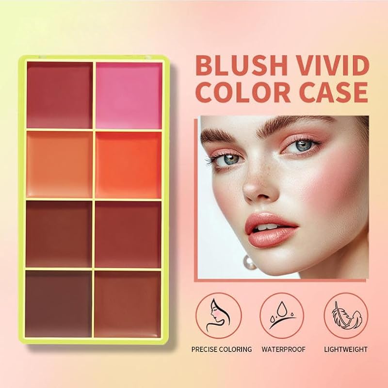 8-Color Cream Blush Palette - Waterproof, Buildable