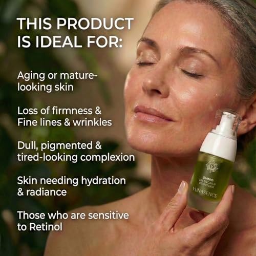 YUNASENCE OMNIO Green Cavi-R Retinolixir, w/3% Bakuchiol, Marula, Vitamin C, Chaga Mushroom. Anti Aging, Firming. Bio-Retinol.