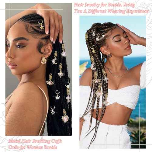 NAISKA 156Pcs Pink Crystal Loc Dreadlocks Jewelry Gold Hair Jewelry for Braids Multi Shape Crown Pearls Hair Decoration Hair Coils Rings Dreadlocks Hair Cuffs for Women and Girls