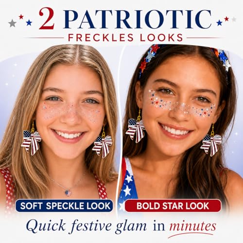 10pc Patriotic Glitter Face Tattoos & Bow Earrings Set