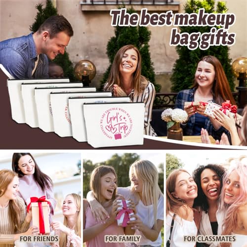 6Pcs Girls Trip Gifts Favors Girls Weekend Gifts for Women Makeup Bag Cosmetic Bag Girls Trip Essentials Weekend Bag Coin Purse for Friend Girl Lady Daughter Bestie Graduation Christmas Birthday
