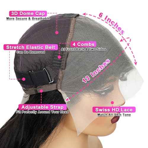 13x6 HD Lace Front Wigs Straight Human Hair Wigs 200% Density Straight Lace Front Wigs Human Hair with Baby Hair Brazilian Virgin Human Hair Wigs for Women 28 Inch