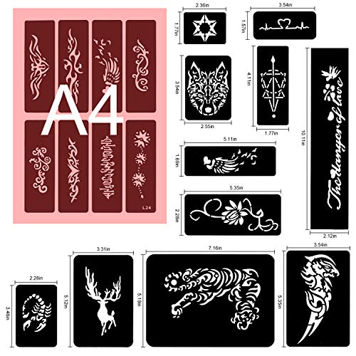Konsait 123pcs Large Temporary Tattoos Stencils, 20 Sheets Man Glitter Tattoo Kit Templates Face Painting Stencil Body Art Stencil Pack for Adults Women