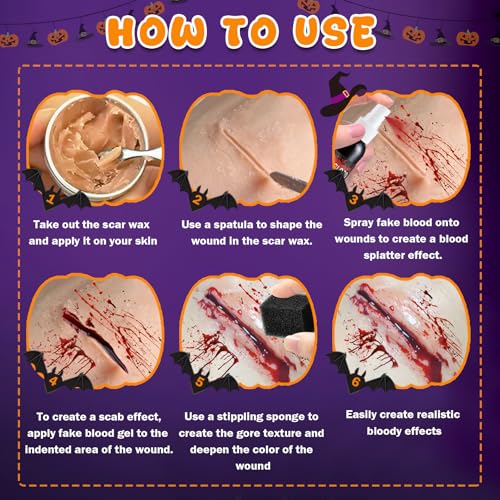 Halloween Special Effects Makeup Kit with Fake Blood & Scar Wax (20PC)
