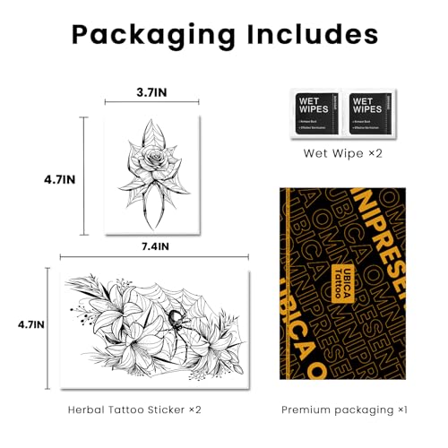 Semi Permanent Tattoo, 2 Sheets Realistic Large Sexy Flower Temporary Tattoos for Women, Lasts 2 Weeks Fake Tattoos for Thigh Adult, Waterproof Non-Reflective Tattoos (Spider Web Lily Floral)