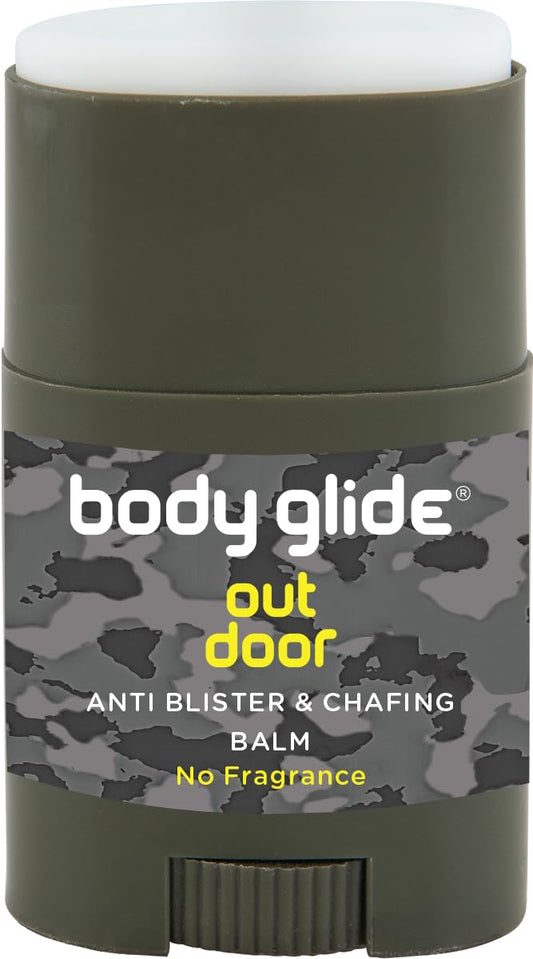 Body Glide Outdoor Anti Chafe Balm. Fragrance free anti chafing stick trusted in basic training, endurance sports and everyday life. Use on neck, shoulders, chest, arms, butt, groin, thighs & feet